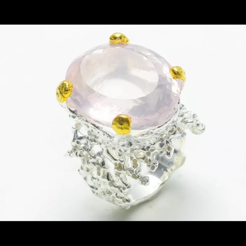 Natural 33Ct Rose Quartz Ring